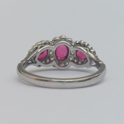 Modern 1.12ct Ruby and Diamond Triple Cluster Ring