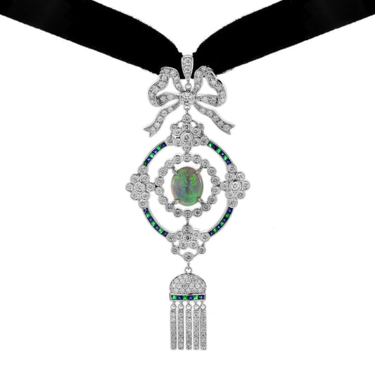 Black Opal Emerald Sapphire and Diamond Choker Necklace