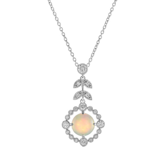 Opal and Diamond Cluster Pendant Necklace