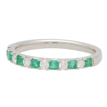Emerald and Diamond Half Eternity Band Ring