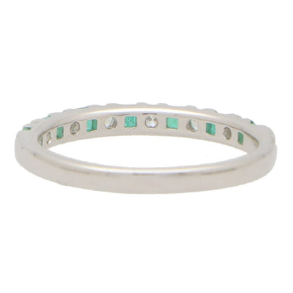 Emerald and Diamond Half Eternity Band Ring