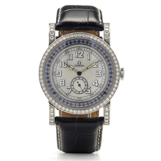 Omega Aquarella Sapphire and Diamond Set Watch with Box and Papers