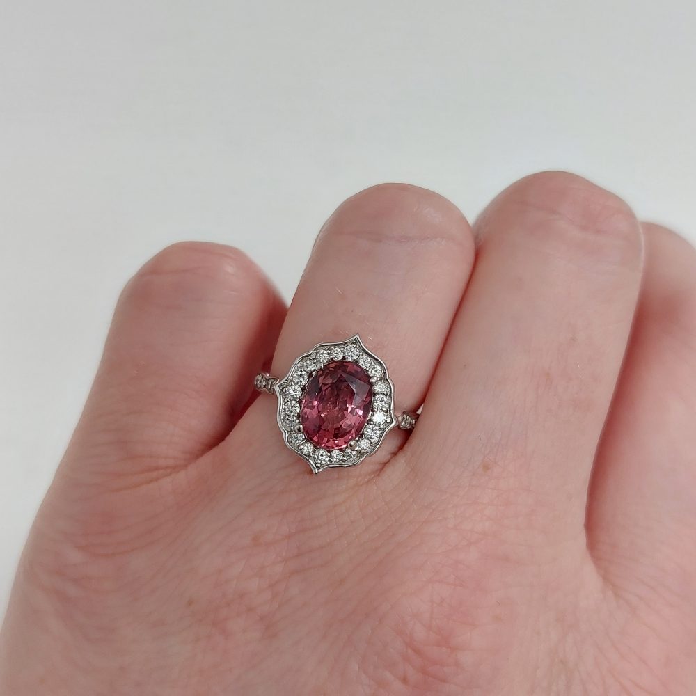 Engagement Padschapdra Sapphire and Diamond Cluster Ring 7