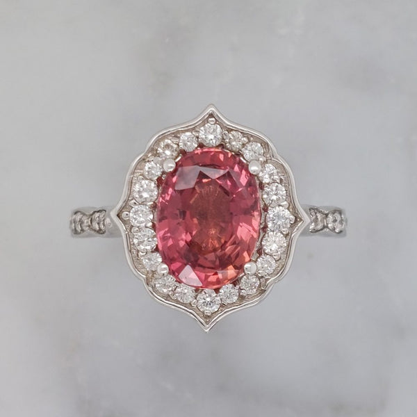 Padschapdra Sapphire and Diamond Cluster Ring