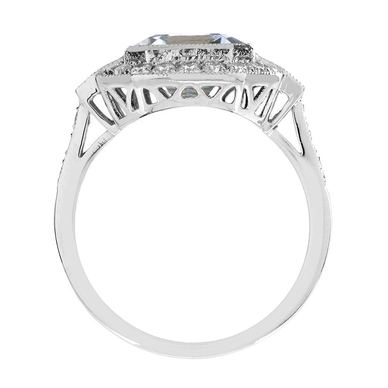 Art Deco Style 2.8ct Aquamarine and Diamond Cluster Dress Ring in 18ct White Gold