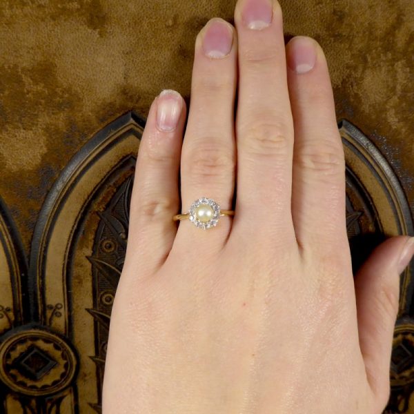 Antique Edwardian Pearl & Diamond Cluster Ring