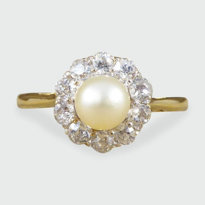 Antique Edwardian Pearl & Diamond Cluster Ring