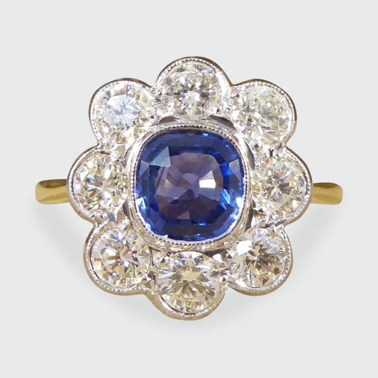 Sapphire and Diamond Cluster Ring