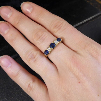 Antique Victorian Sapphire and Diamond Five Stone Ring
