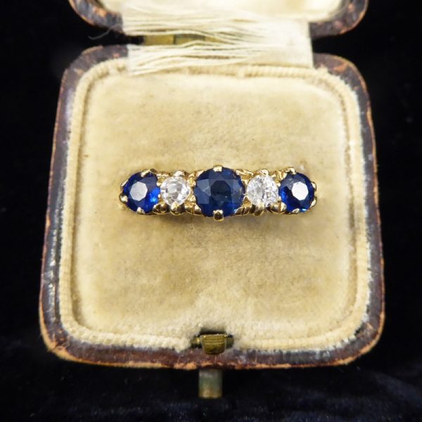 Antique Victorian Sapphire and Diamond Five Stone Ring
