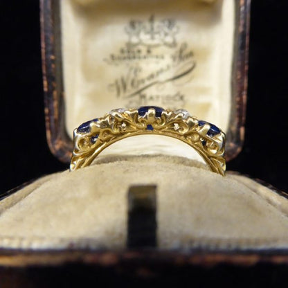 Antique Victorian Sapphire and Diamond Five Stone Ring