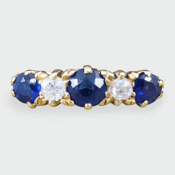 Antique Victorian Sapphire and Diamond Five Stone Ring