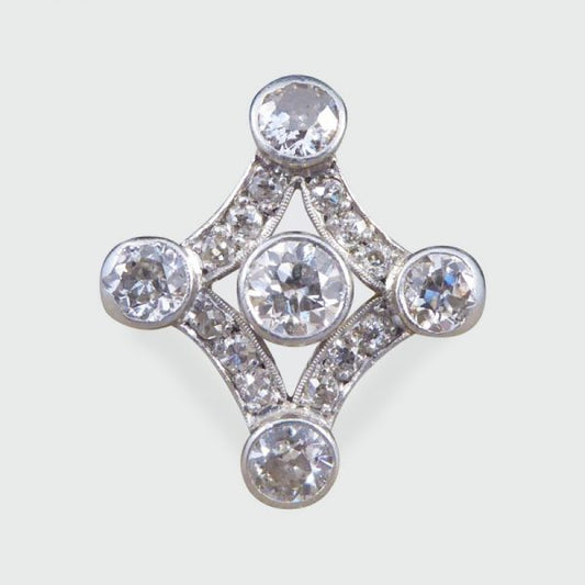 Antique Edwardian Diamond Set Geometric Kite Shape Ring, Platinum