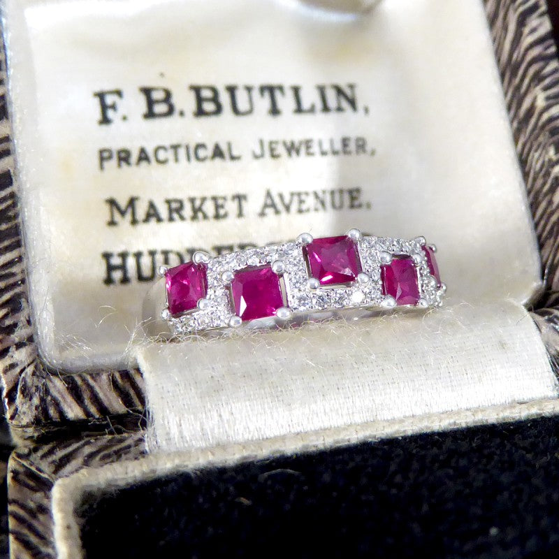 Ruby and Diamond Half Eternity Band Ring