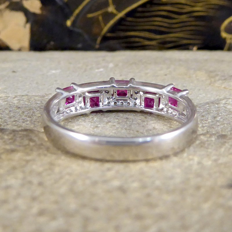Ruby and Diamond Half Eternity Band Ring