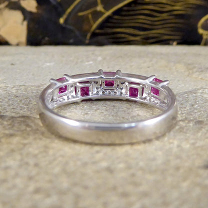 Ruby and Diamond Half Eternity Band Ring