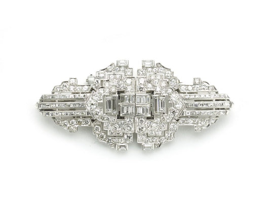 Antique Art Deco Diamond Platinum Double Clip Brooch