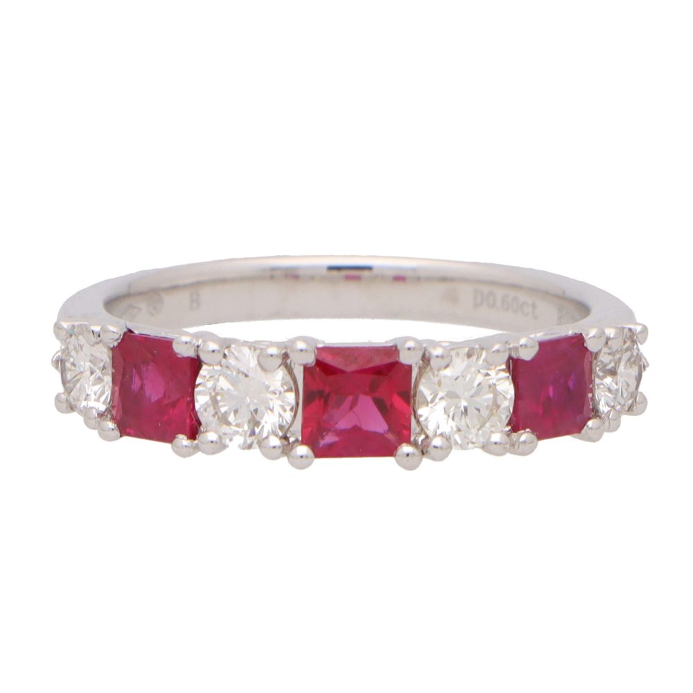 Ruby and Diamond Half Eternity Band Ring