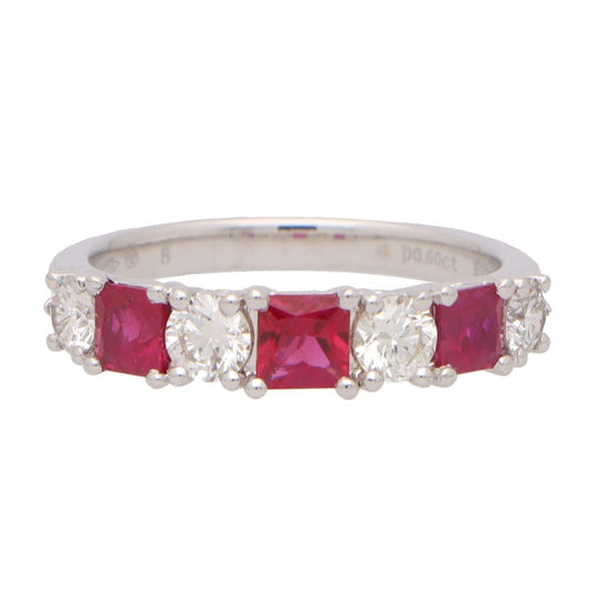 Ruby and Diamond Half Eternity Band Ring
