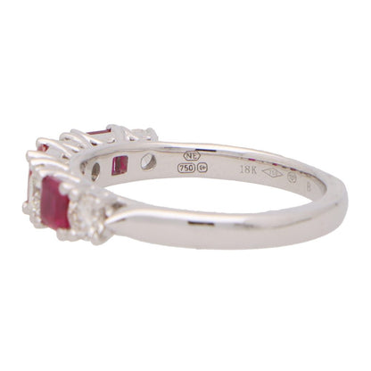 Ruby and Diamond Half Eternity Band Ring