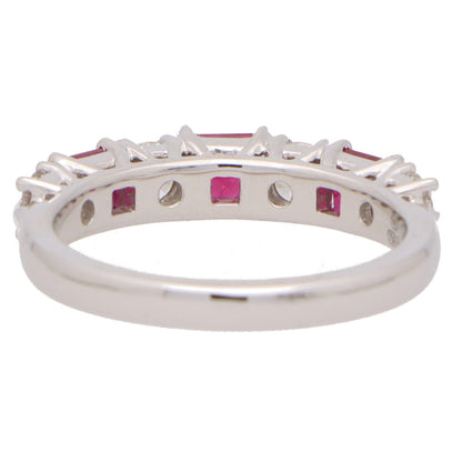 Ruby and Diamond Half Eternity Band Ring