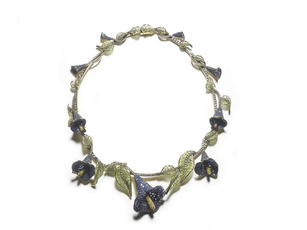 Sapphire Diamond Calla Lily Necklace