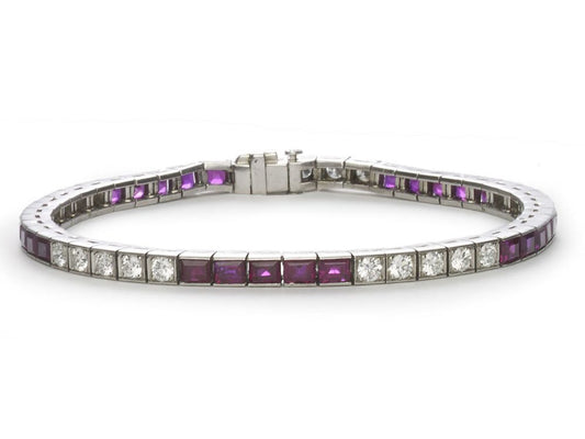 Ruby Diamond Platinum Line Bracelet