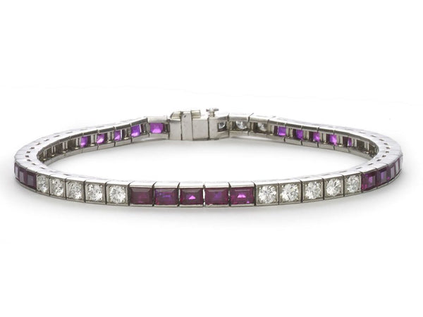 Ruby Diamond Platinum Line Bracelet