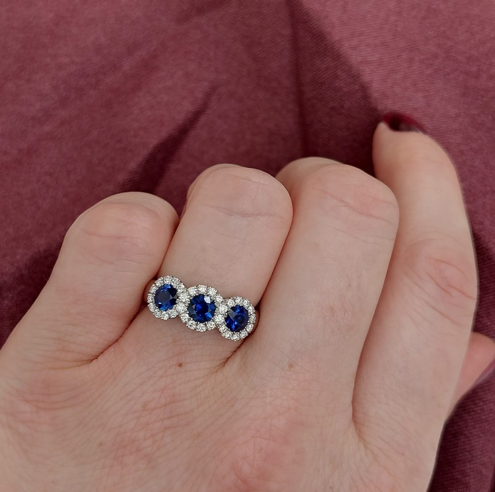 Triple 1.14ct Sapphire and Diamond Cluster Ring