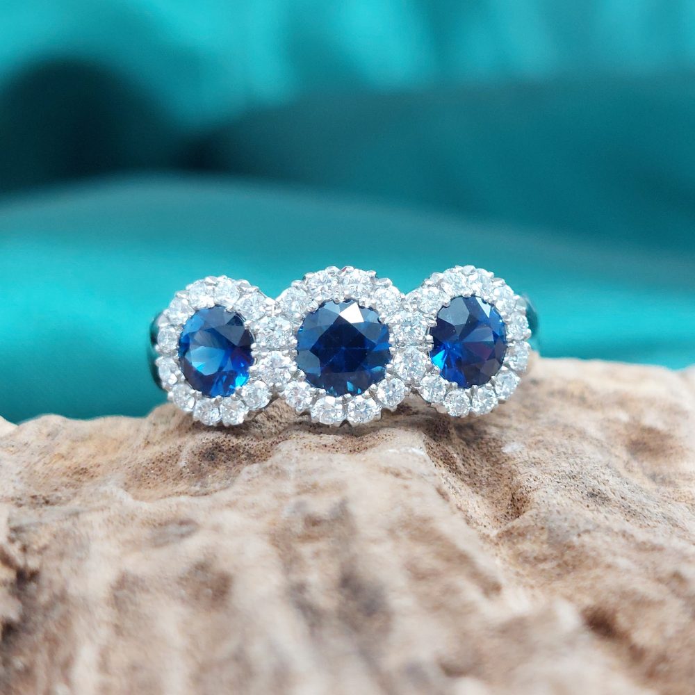 Triple 1.14ct Sapphire and Diamond Cluster Ring
