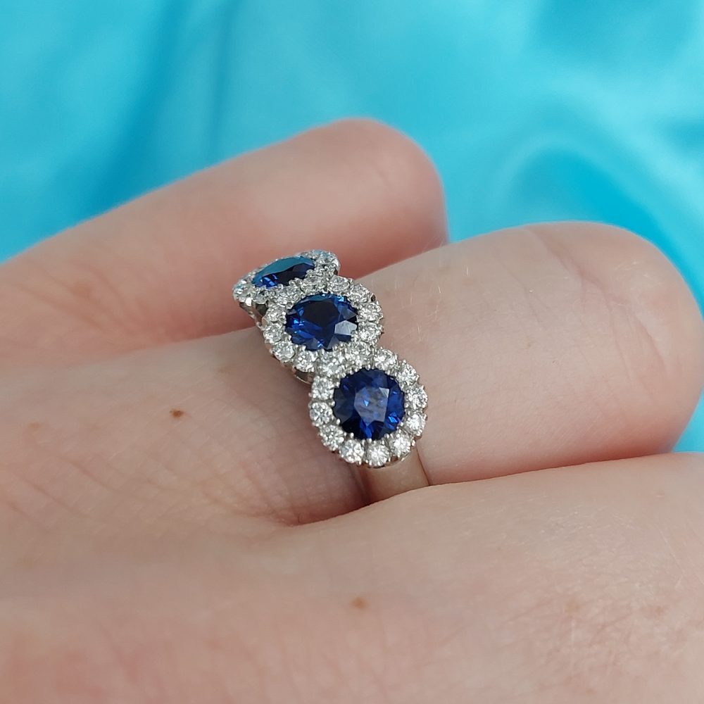 Triple 1.14ct Sapphire and Diamond Cluster Ring