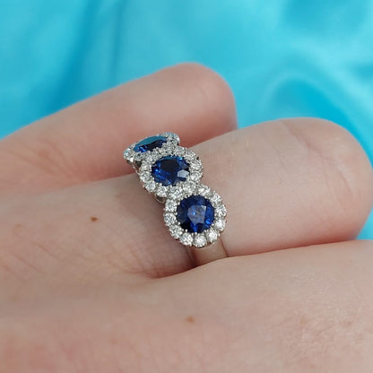Triple 1.14ct Sapphire and Diamond Cluster Ring