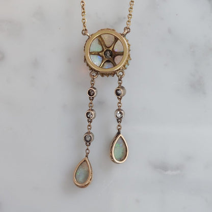 Victorian Antique Opal and Diamond Negligee Necklace
