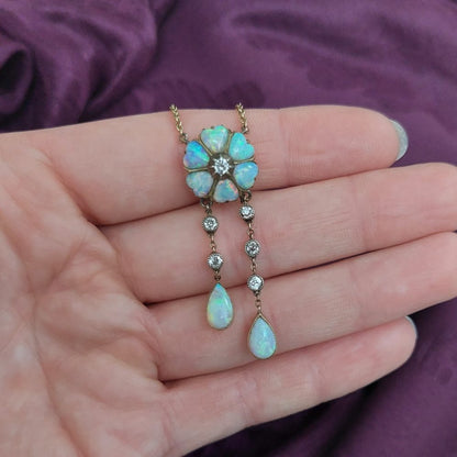 Victorian Antique Opal and Diamond Negligee Necklace