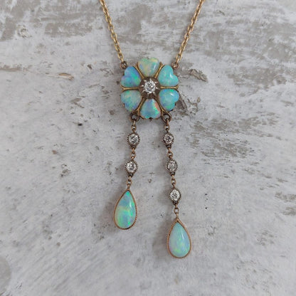 Victorian Antique Opal and Diamond Negligee Necklace