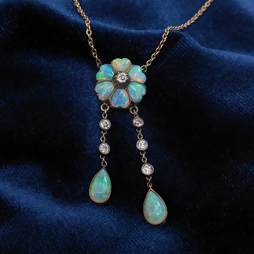 Victorian Antique Opal and Diamond Negligee Necklace