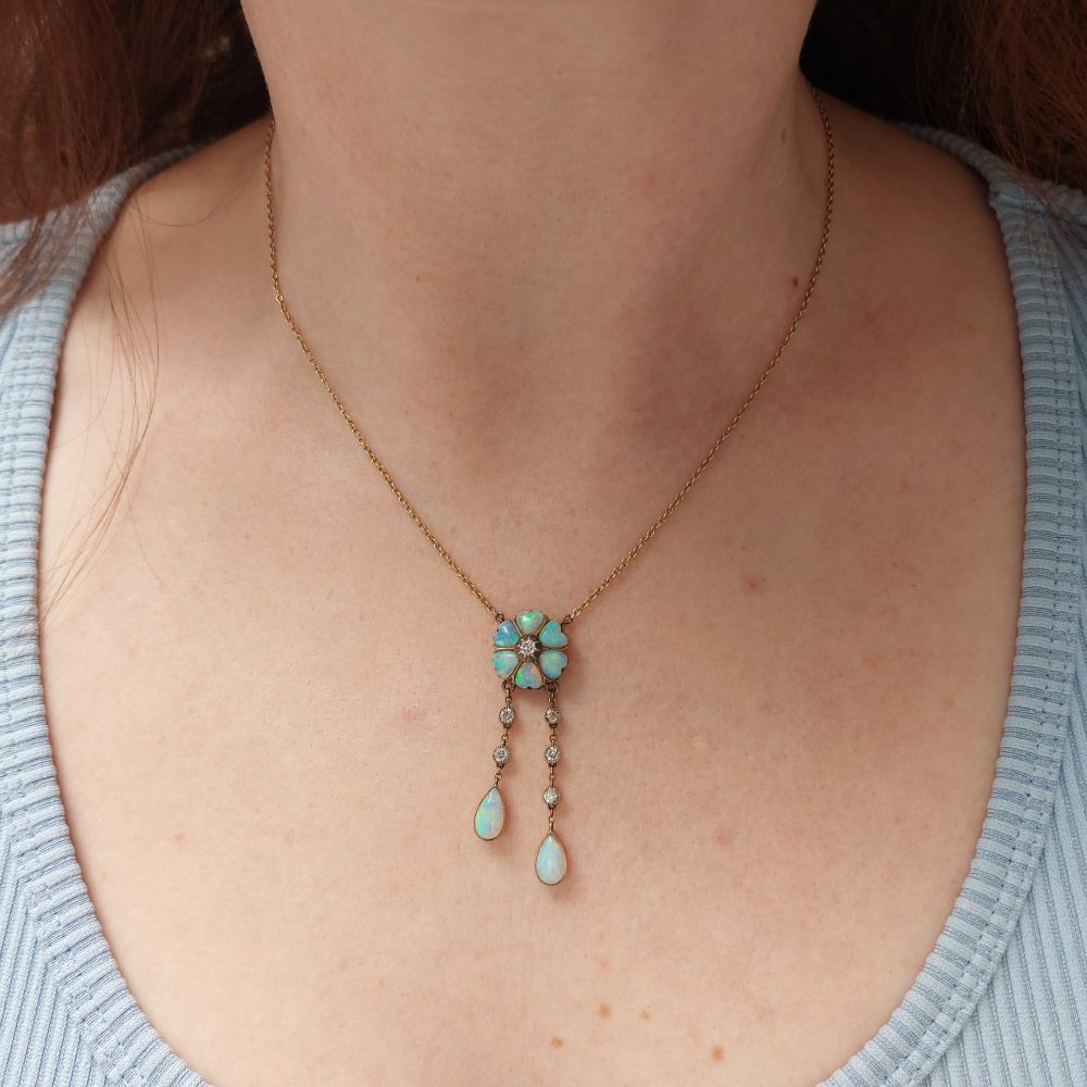 Victorian Antique Opal and Diamond Negligee Necklace