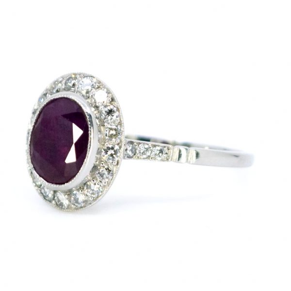 Vintage 2.11ct Ruby and Diamond Cluster Platinum Ring