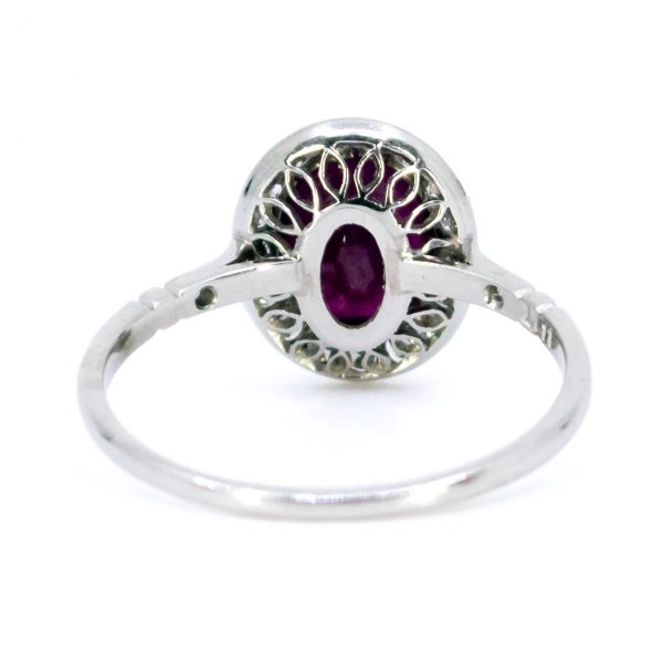 Vintage 2.11ct Ruby and Diamond Cluster Platinum Ring