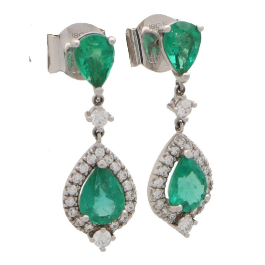 Vintage 4.75ct Emerald and Diamond Drop Earrings