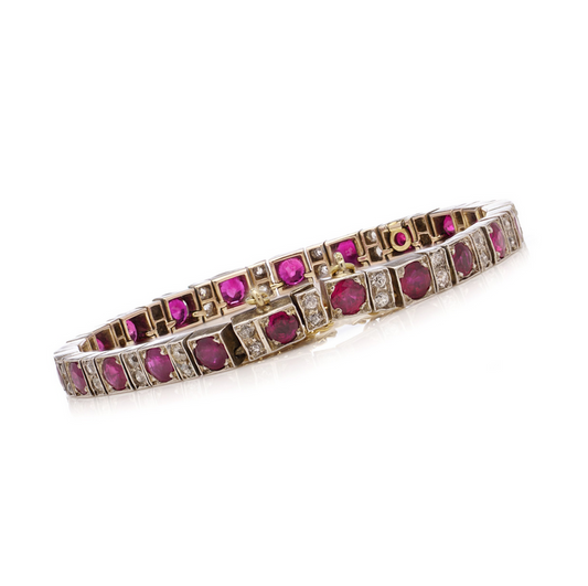 Vintage 7.70ct Burma Rubies and Diamonds Bracelet