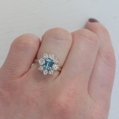 Vintage Aquamarine and Diamond Cluster Ring
