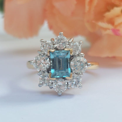 Vintage Aquamarine and Diamond Cluster Ring