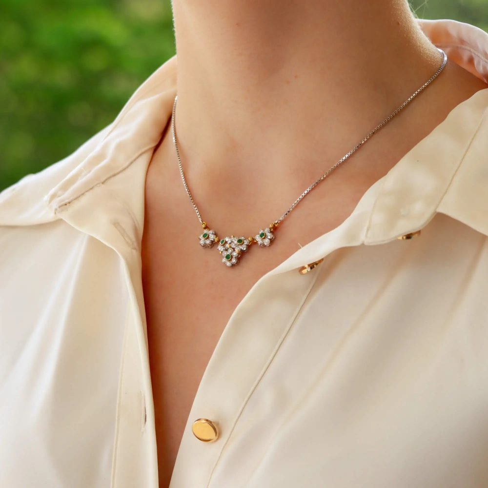 Vintage Buccellati Primavera Diamond and Emerald Necklace