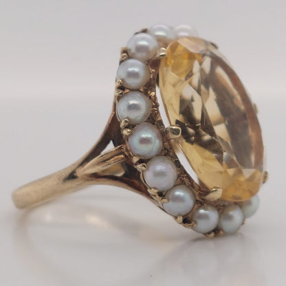 Vintage Citrine and Pearl Cluster Dress Ring
