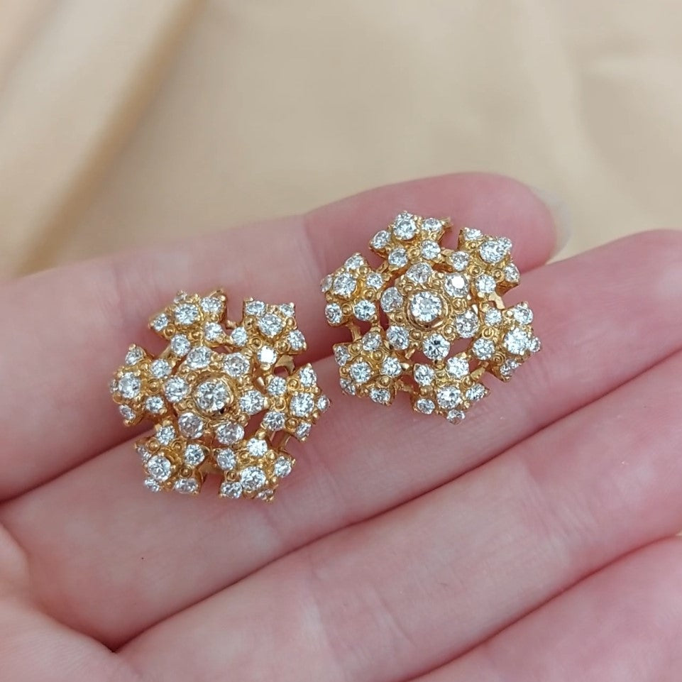 Vintage Yellow Gold Diamond Set Snowflake Earrings, 2.30ct