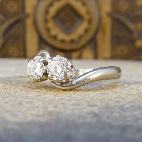 Vintage Diamond Two Stone Ring in 18ct White Gold