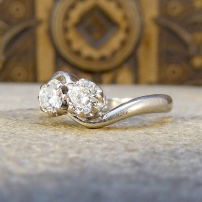 Vintage Diamond Two Stone Ring in 18ct White Gold