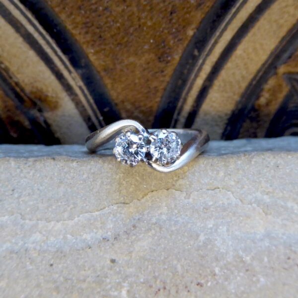 Vintage Diamond Two Stone Ring in 18ct White Gold