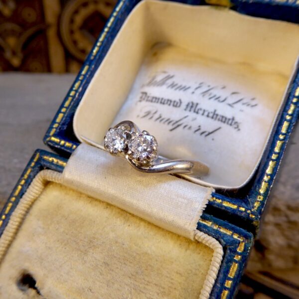 Vintage Diamond Two Stone Ring in 18ct White Gold